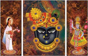 Ecraftindia 3 Panel Lord Shrinathji Canvas 24 Inch X 39 Inch