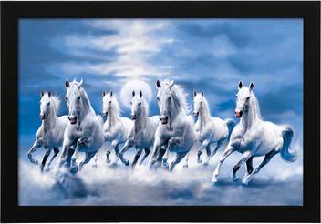 Delight Vastu Seven Horse Blue Painting Canvas 14 Inch X 20 Inch