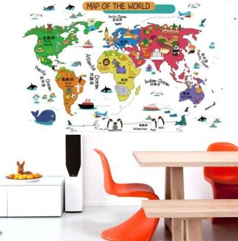 Oren Empower World Map Educational Self Adhesive Wall Stickers