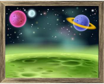 Artzfolio Outer Space Cartoon With Colorful Planets Framed Wall
