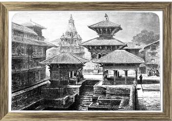 Artzfolio Victorian Engraving Of A Temple In Nepal Framed Wall Art