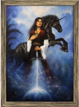 Artzfolio Beautiful Woman With The Unicorn In Space Framed Wall