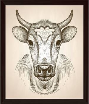 Artzfolio Cow Face Portrait Framed Wall Art Painting Print Canvas