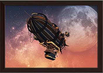 Artzfolio Zeppelin In Steampunk Style Framed Wall Art Painting