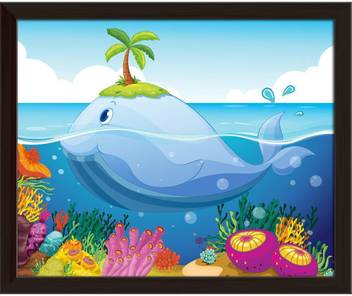 Artzfolio Fish Island And Coral In The Sea Framed Wall Art