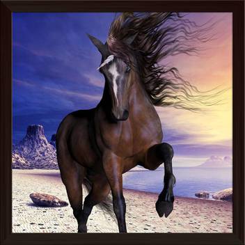 Artzfolio Mahogony Bay Unicorn Framed Wall Art Painting Print