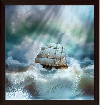 Artzfolio Old Ship Sailing In A Stormy Sea Framed Wall Art