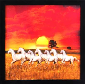 Paf Vastu Seven Horse Painting Canvas 13 Inch X 13 Inch Painting