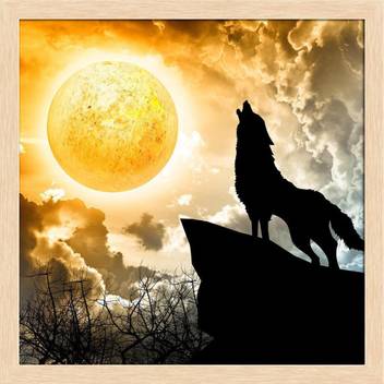 Artzfolio Wolf Howling To The Full Moon Framed Wall Art Painting