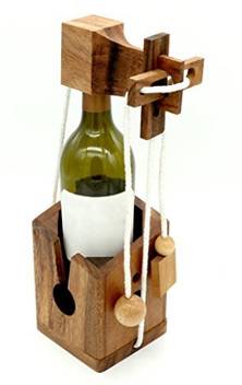 Bsiri Wine Bottle Puzzle Wooden Case Wooden Brain Teaser Opener
