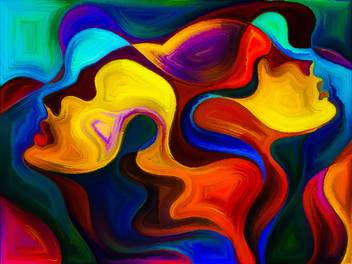 Composition Of Colorful And Surreal Human Profiles For Projects