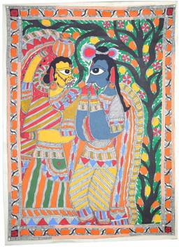 Craftuno Traditional Madhubani Painting Depicting Radha Krishna