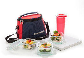 signoraware director glass lunch box with bag 581
