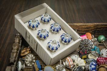 Casa Decor Set Of 6 Blue Floral Melon Design Handmade Drawer Pull