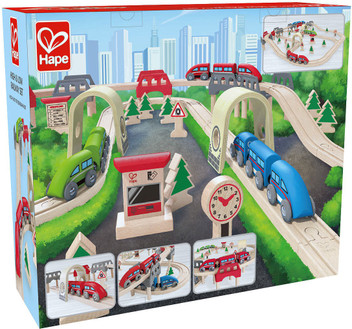 hape high and low railway set