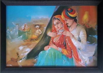 Art Collection Beautiful Indian Village Couple Painting Ink 13 6
