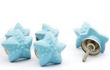 Casa Decor Pack Of 6 Ceramic Blue Star Fish Decorative Door Knobs