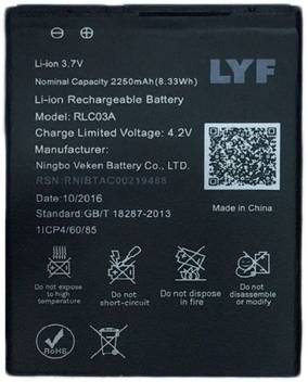 Lyf Mobile Battery For Lyf Lyf Wind 6 And 7 Rlc03a 2250 Mah White Black As Per Stock Price In India Buy Lyf Mobile Battery For Lyf Lyf Wind 6