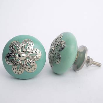 Casa Decor Pack Of 6 Silver Rose Turq Ceramic Cupboard Cabinet