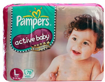 Pampers active store baby diapers large