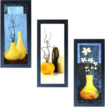 Adorncraft Adorncraft Indian Art Synthetic Wooden Frame Decorative Modern Art Wall Decor Flower Plant In Pot