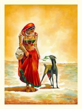 Royal Canvas Art Village Woman With Goat Canvas 24 Inch X 18 Inch
