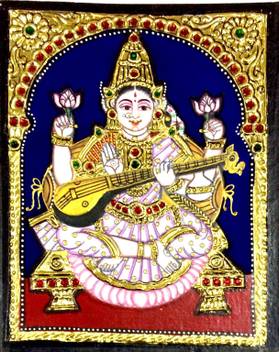 Traditions Tanjore Painting Saraswati Natural Colors 11 Inch X