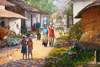 Digital Painting Indian Village On Fine Art Paper 13x19 Fine Art