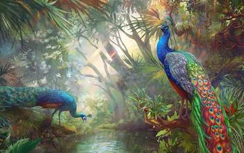 Digital Painting Peacock Birds In Indian Village Nice Painting