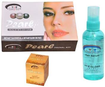 Pink Root Pearl Facial Kit Gold Bleach Cream Hair Serum Pack Of