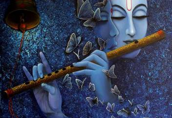 Lord Radhe Krishna Playing Flute Blue Painting poster Print Poster on 13x19  Inches Paper Print - Art & Paintings posters in India - Buy art, film,  design, movie, music, nature and educational
