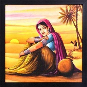 Paf Paf Rajasthani Painting Ink Painting 12inch X 12 Inch Wood