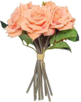 Fourwalls Pack Of 10 Artificial Flowers Fake Flowers Silk Plastic Artificial Roses Bridal Wedding Bouquet For Home Garden Party Wedding Decoration Peach 26 Cm Tall Pink Rose Artificial Flower Price In India