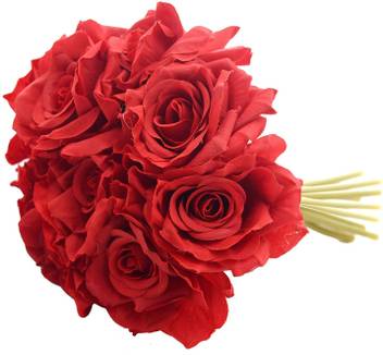 Fourwalls Pack Of 10 Artificial Flowers Fake Flowers Silk Plastic Artificial Roses Bridal Wedding Bouquet For Home Garden Party Wedding Decoration Red 26 Cm Tall Red Rose Artificial Flower Price In India