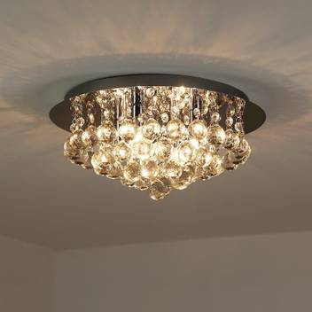 Discount4product Modern Ceiling Light Led Light Glass Beads Crystal Pendant Fixture 35 Cm Wide 1 Feet Hight 3 Bulb Flush Mount Ceiling Lamp