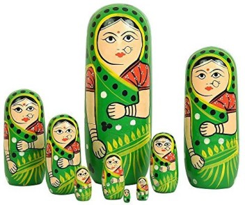 Fine Craft India Set of 5 Piece Hand Paints Matryoshka Traditional Indian Nesting Stacking Wooden Nested Dolls Christmas