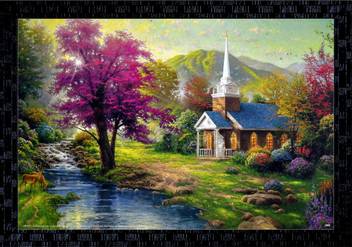 Janki Beautiful Green House Nature Wall Painting Canvas 14 Inch X