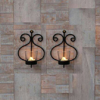 Iron Candle Wall Sconce Holder Black Sconces 2 Set Decor Metal