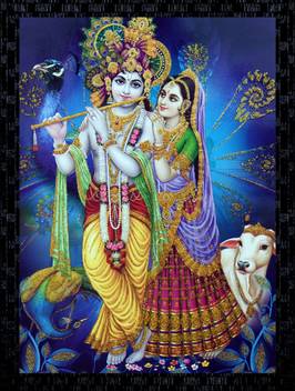 Janki Radha Krishna Ji With Cow Wall Painting Digital Reprint 14