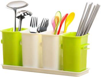 Kitchen Interlocking Plastic Flatware Caddy Organizer On Tray