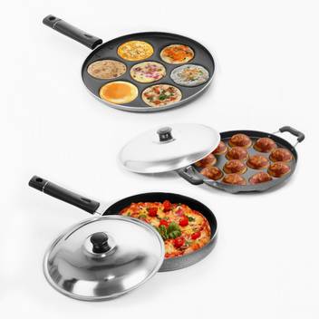 Sumeet Nonstick Three Star Combo Set Multi Snack Maker 7 Pcs Pizza Pan Grill Appam Patra 12 Pcs Na Pan 23 Cm Diameter With Lid Price In India Buy