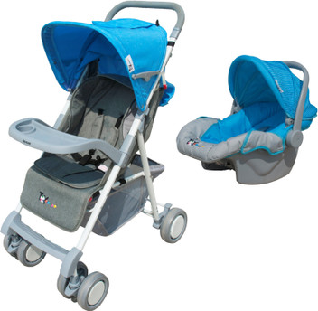 baby blue stroller and carseat