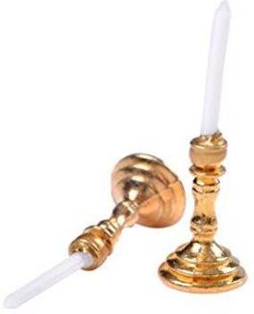 Pair Dollhouse Miniature Candlesticks Matal Candle W Plastic Candles