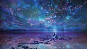 Akhuratha Anime Anime Clouds Stars Couple Wall Poster Paper Print