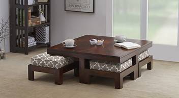 Urban Ladder Kivaha 4 Seater Coffee Table Set Finish Walnut
