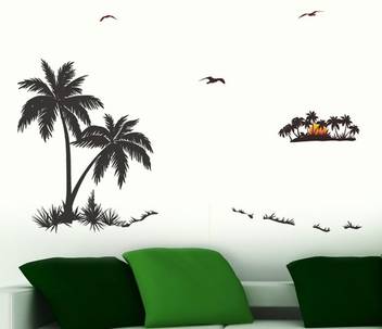 Happy Walls Coconut Trees Silhouette In Sunset Background Price In