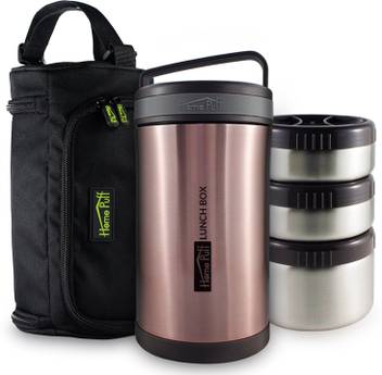 Flipkart Com Home Puff Double Wall Vacuum Insulated Stainless Steel Lunch Box With 3 Leak Proof Food Containers With Easy Carrying Bag 3 Containers Lunch Box