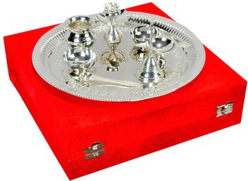 Nirvana Craft Villa Handmade Decorative Silver Plated Pooja Thali