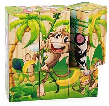 Gydthdeix 3d Wooden Preschool Educational Cube Block Jigsaw Animal