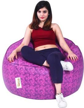 Sattva Xxxl Muddha Purple Flower Print Bean Bag Sofa With Bean